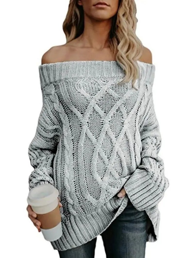 Cozy Off-Shoulder Gray Knit Sweater