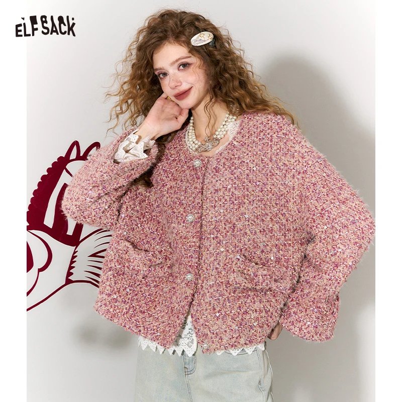 Chic Bouclé Bat Sleeve Jacket