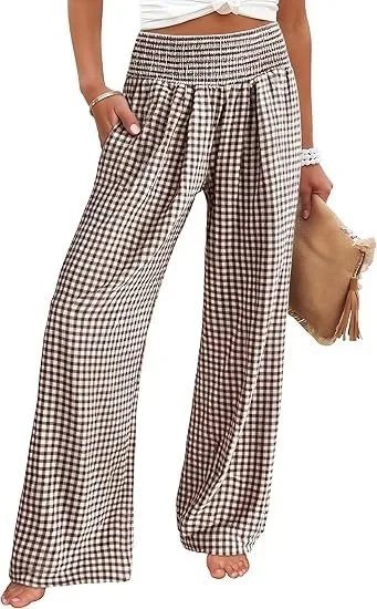 Trendy Checkered Wide Leg Pants