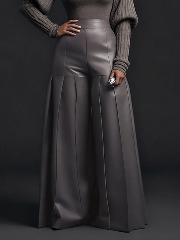 Chic Faux Leather Wide Leg Pants