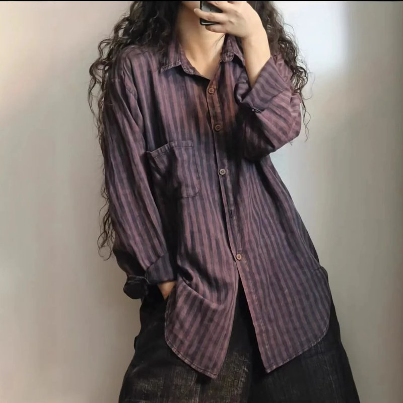Retro Striped Cotton Linen Shirt