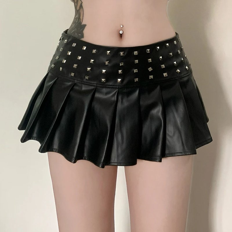 Vintage Riveted Pleated Mini Skirt