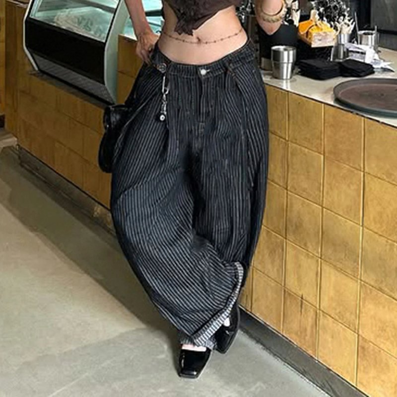 Retro Striped Wide Leg Jeans