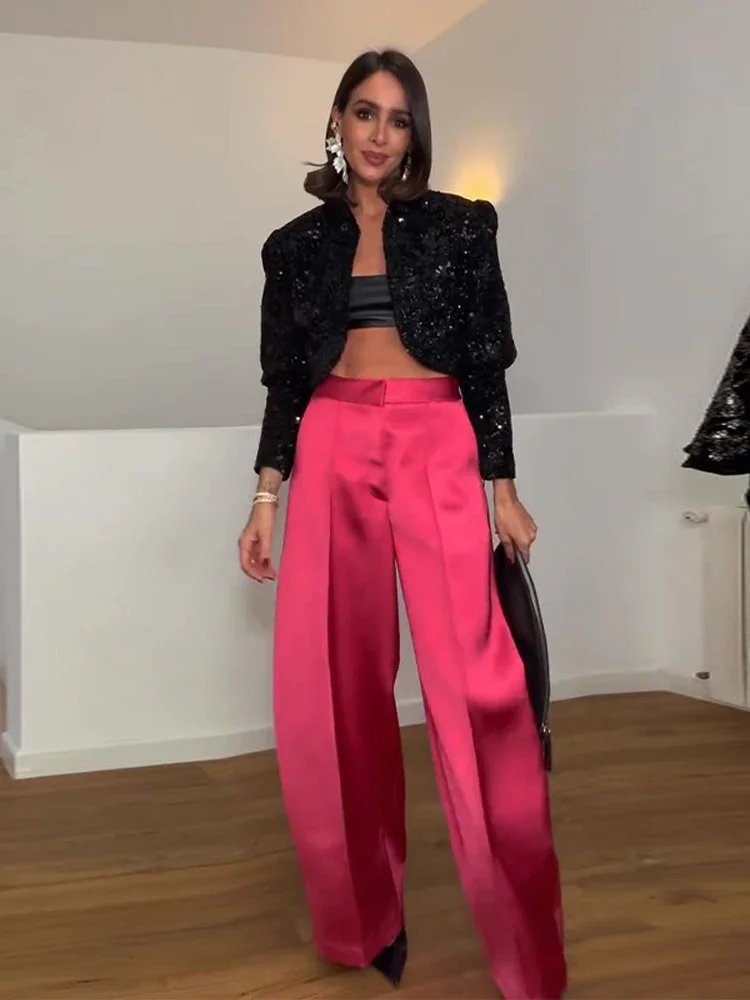 Chic High-Waist Satin Trousers