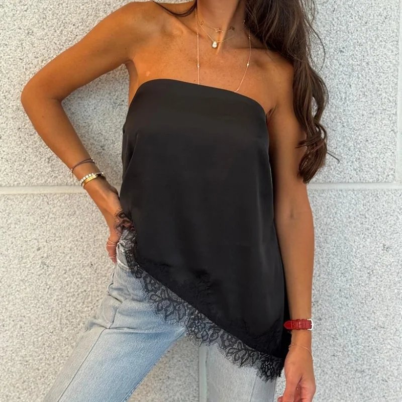 Satin Lace Strapless Bandeau Top