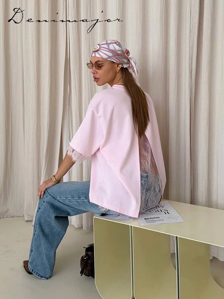 Chic Lace Back Split T-Shirt