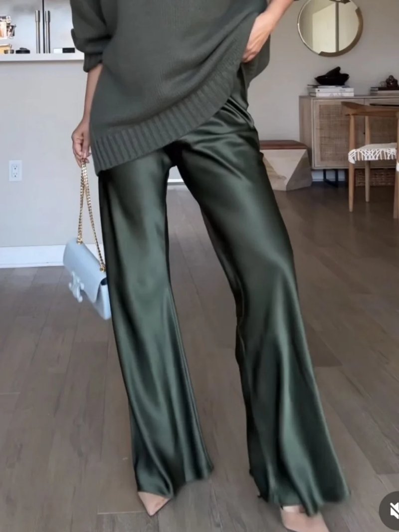 Chic Satin Silk Wide Leg Pants