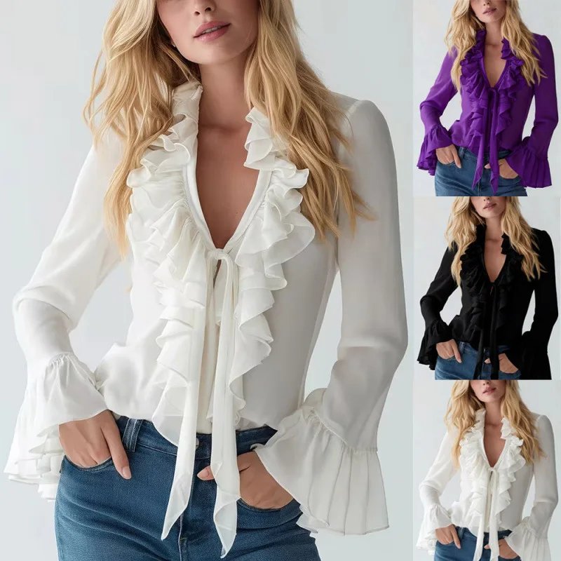Elegant V-Neck Puff Sleeve Blouse