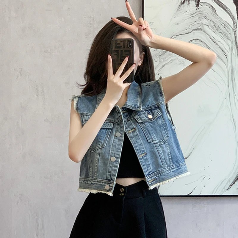 Retro Sleeveless Denim Vest for Women