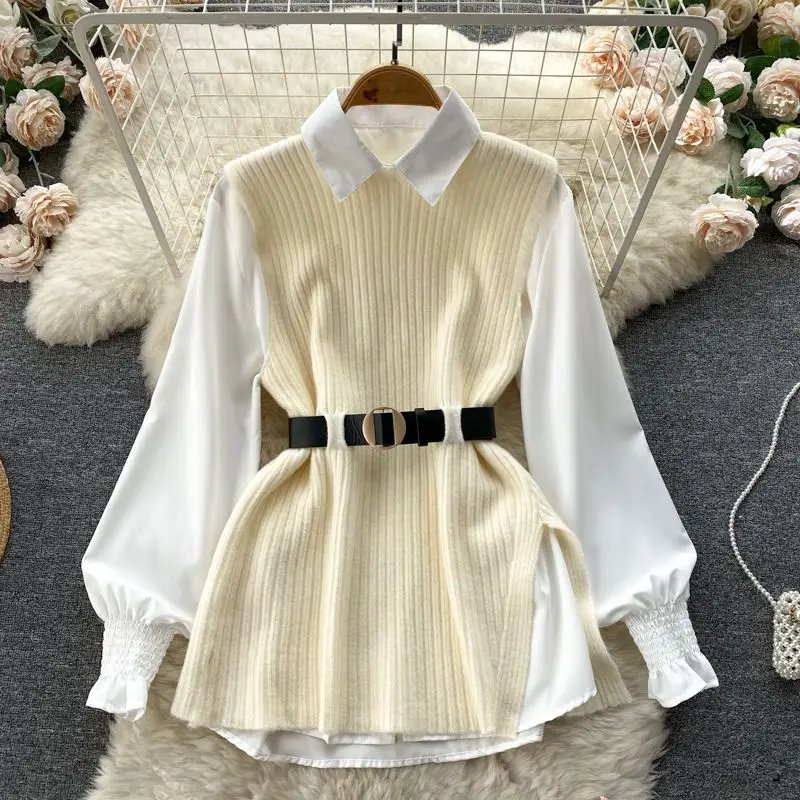 Korean Style Belted Sweater Set