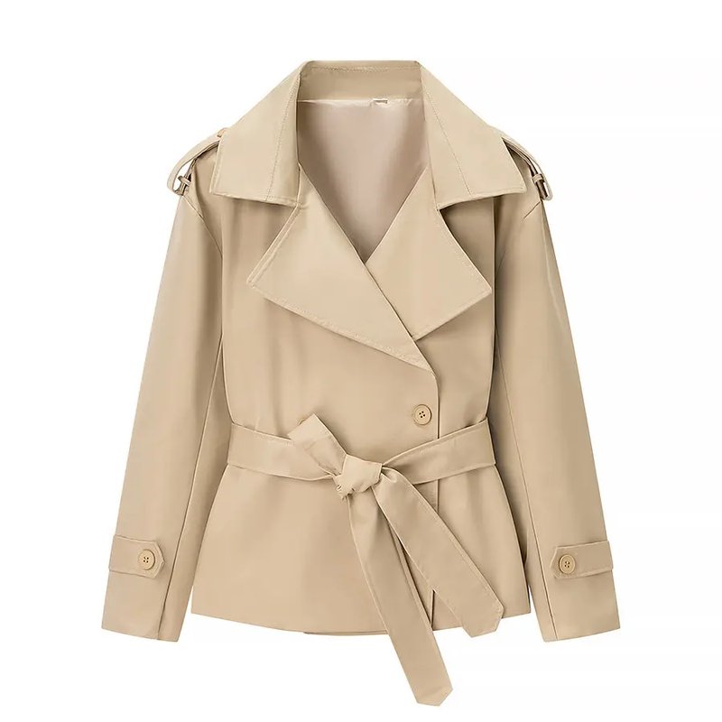 Elegant Beige Double Breasted Trench Coat