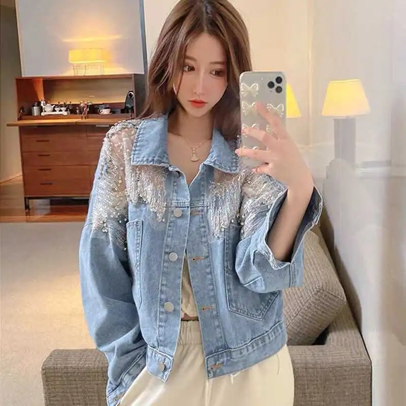 Vintage Denim Sequin Jacket
