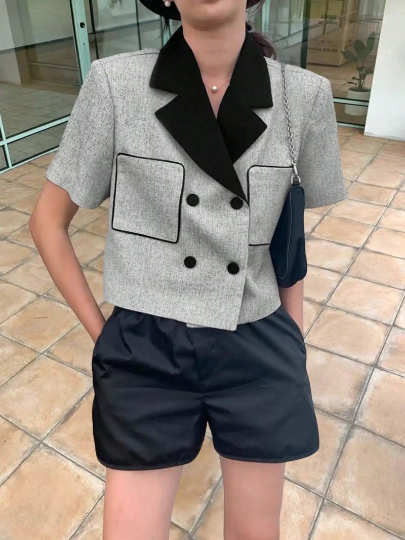 Chic Color-Blocked Short-Sleeve Blazer