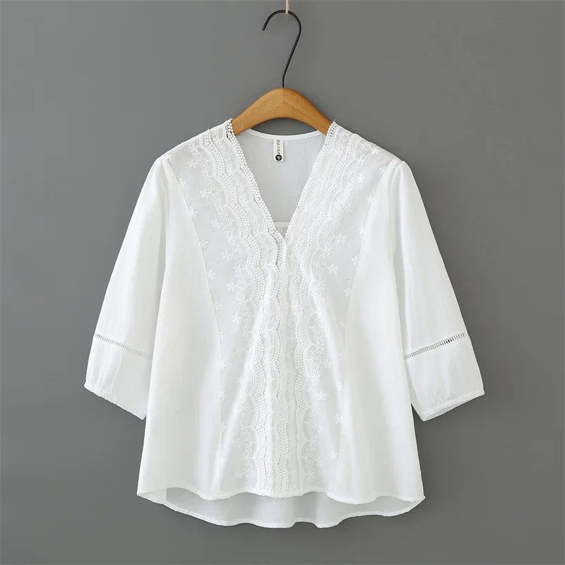 Plus Size Lace V-Neck Blouse