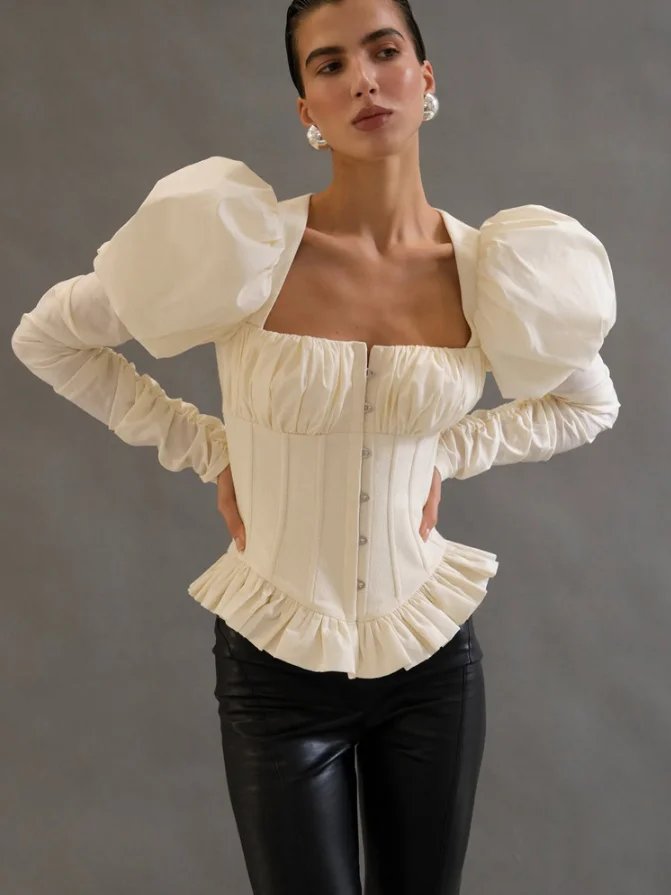 Chic Backless Puff Sleeve Corset Top