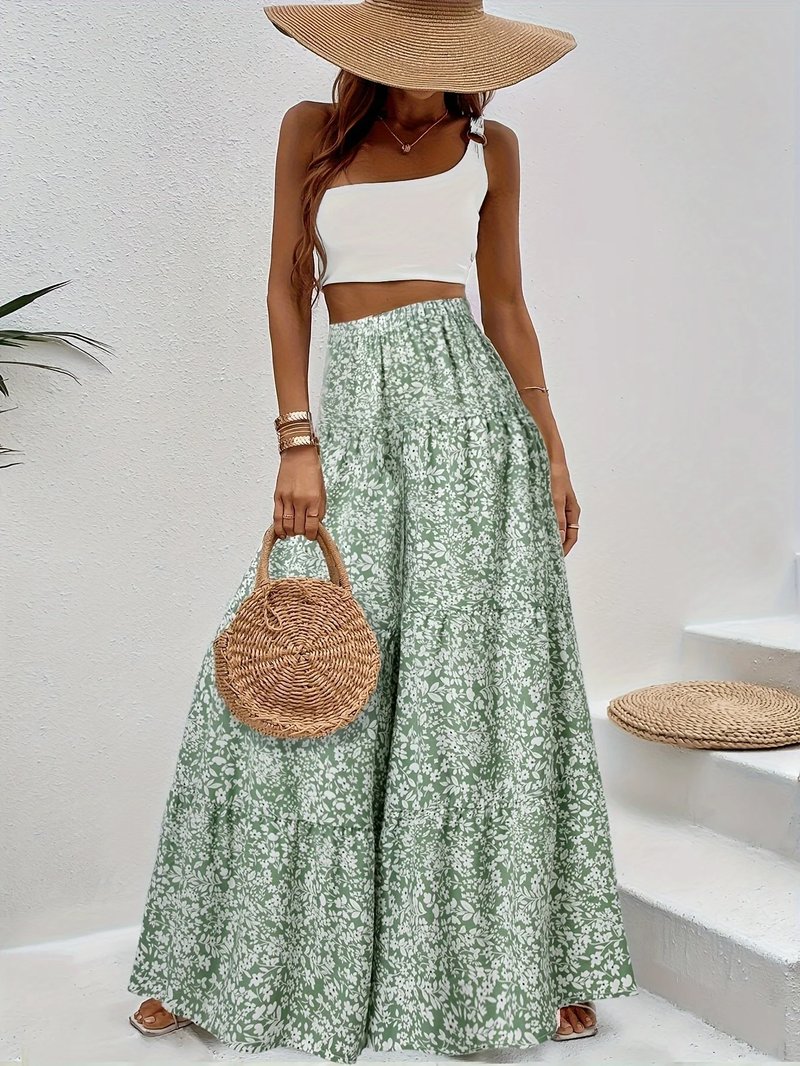 Elegant Floral Print Wide-Leg Pants