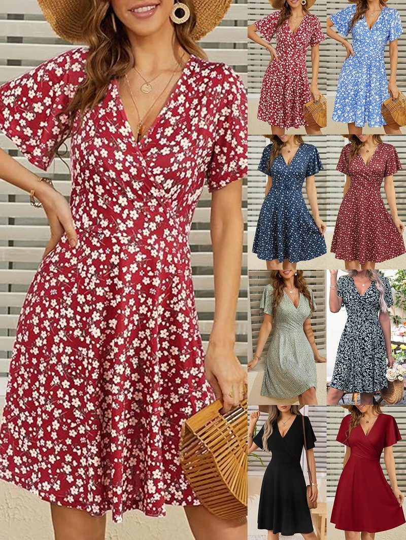 Floral Print A-Line Wrap Dress