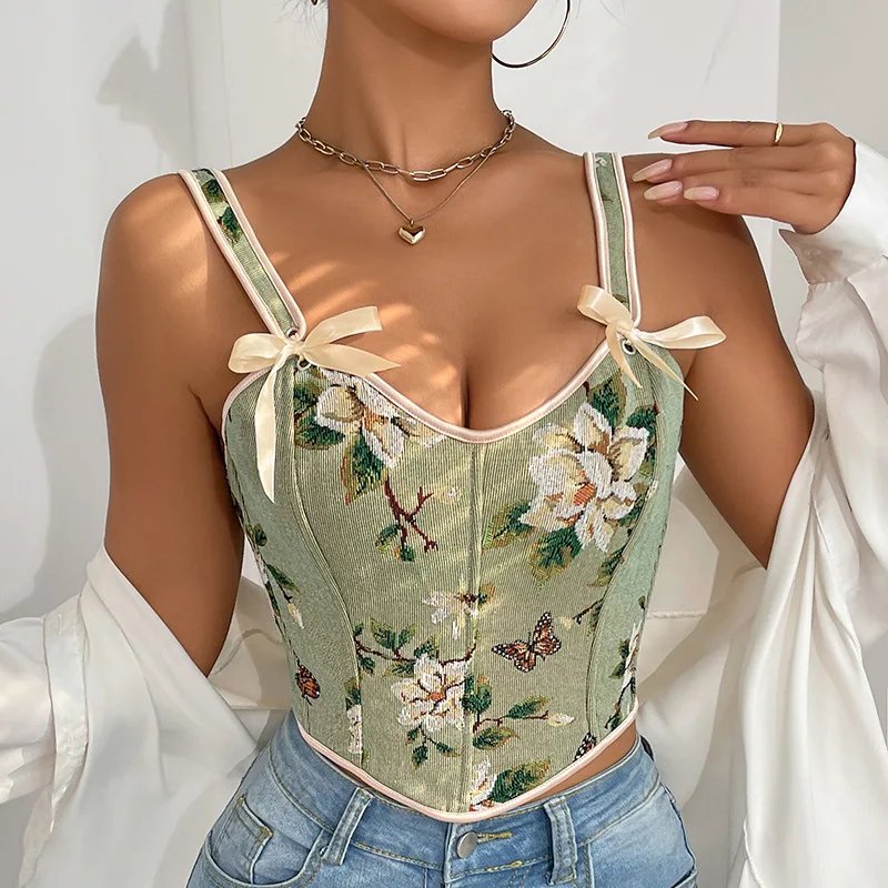 Vintage Floral Print Bra Top
