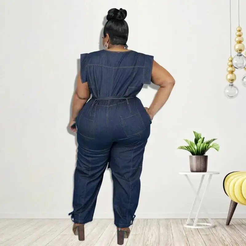 Stylish Denim Short Sleeve Jumpsuit