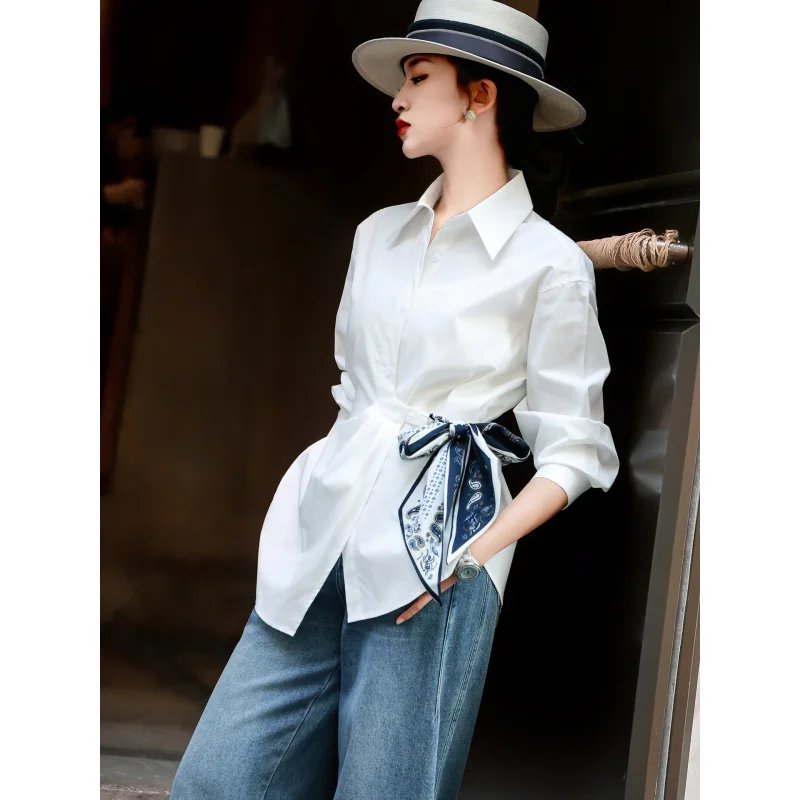 Chic Spring Blouse with Scarf