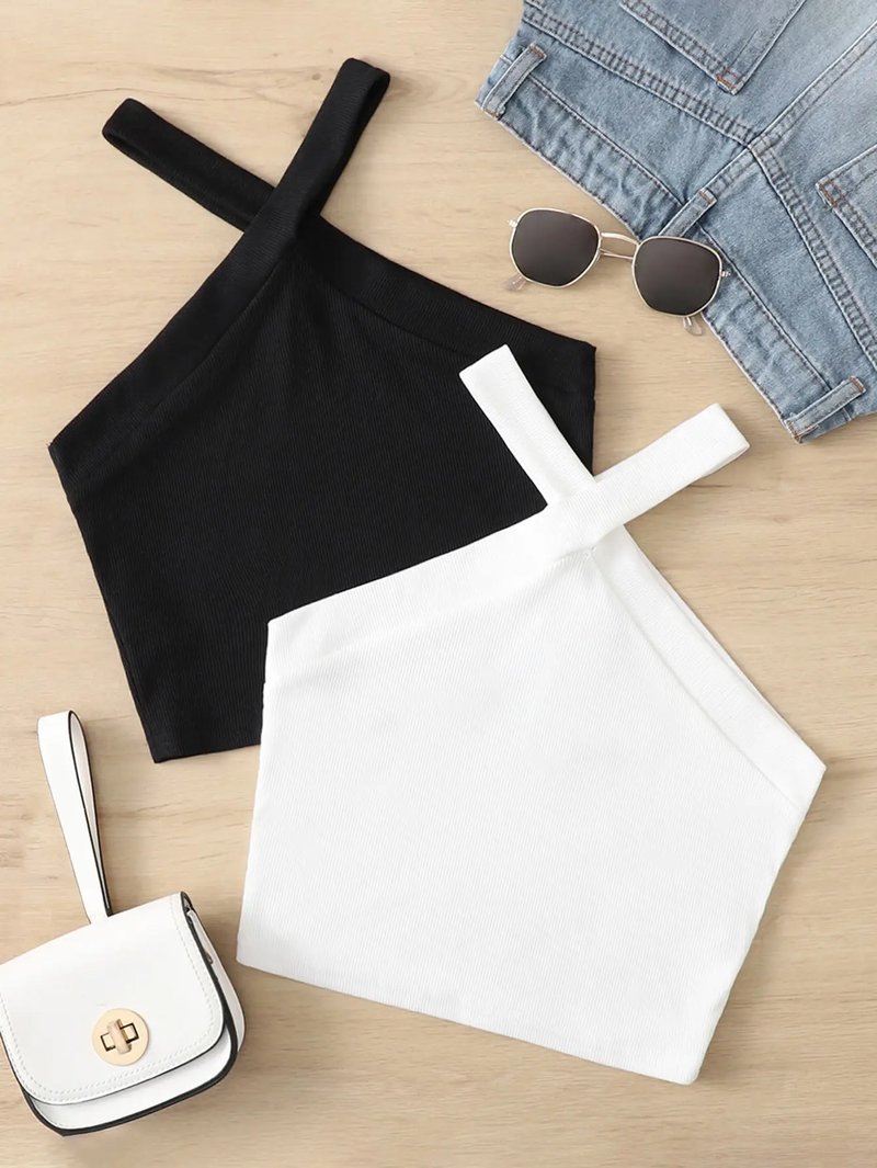 Stylish One Shoulder Crop Top Set