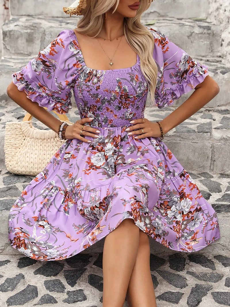 Boho Floral Mini Dress for Summer