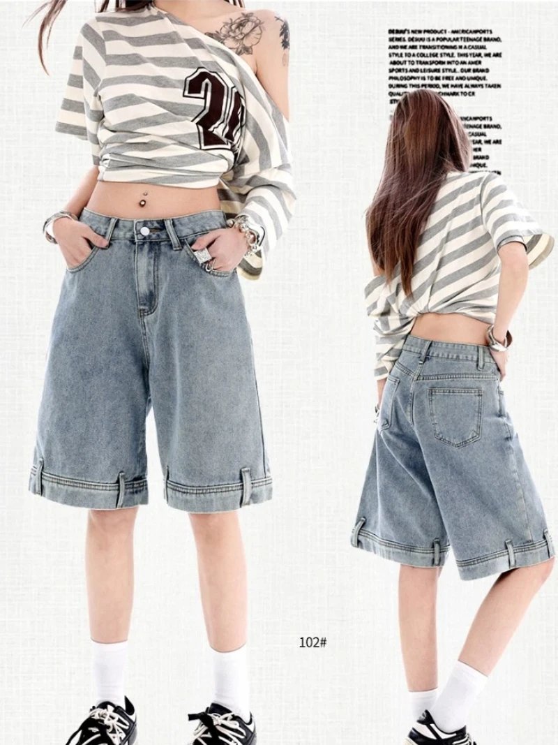 Casual Knee-Length Denim Shorts