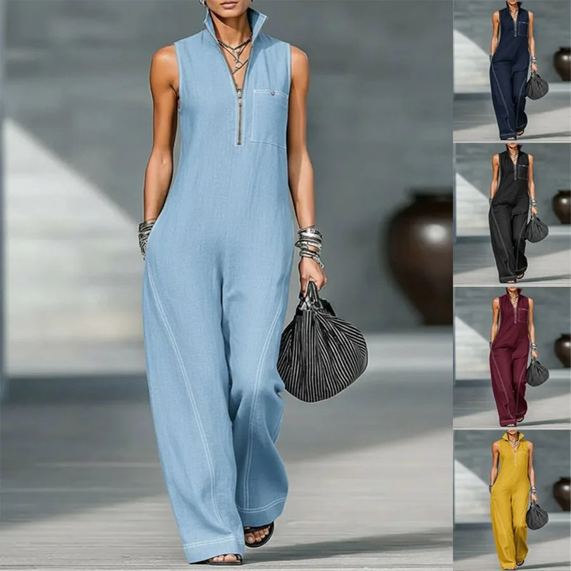 Chic Mandarin Collar Sleeveless Jumpsuit