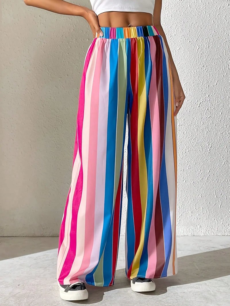 Plus Size Striped Wide Leg Pants