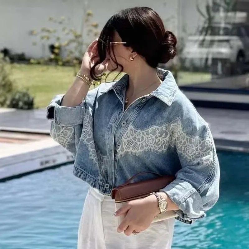 Light Blue Lace Denim Jacket