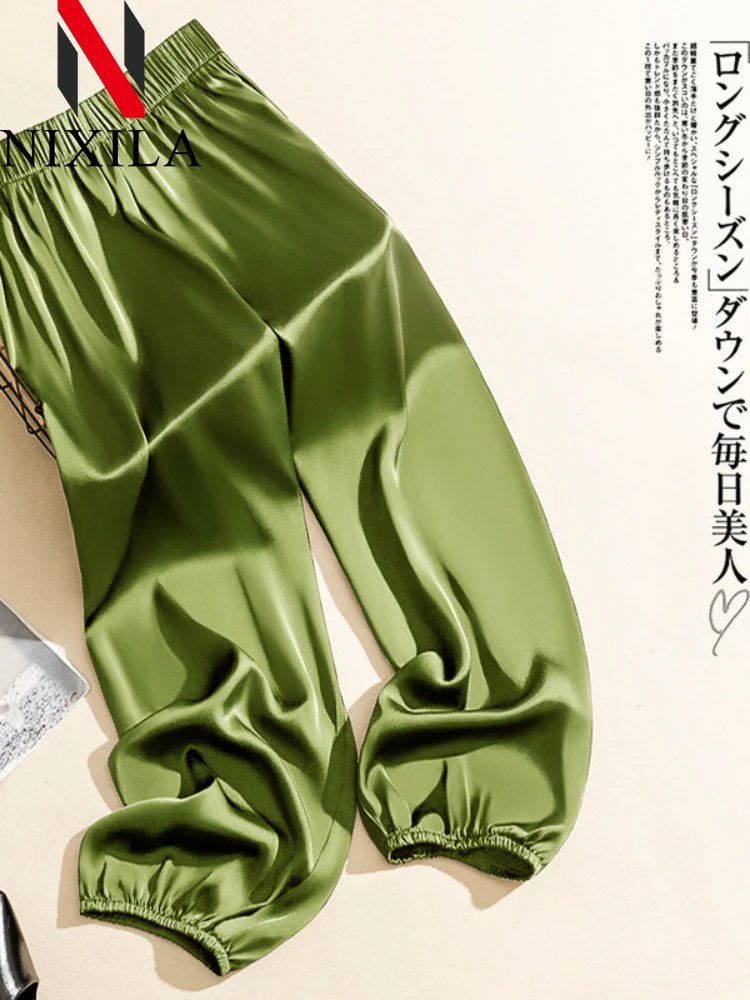 Elegant Summer Satin Cargo Pants