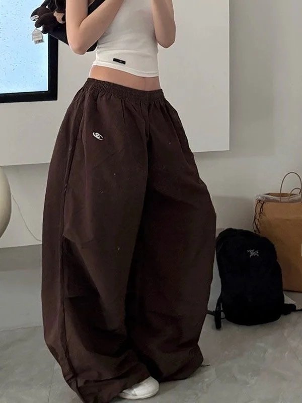 Trendy Embroidered Wide Leg Sweatpants