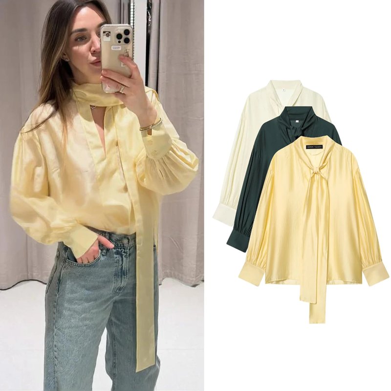 Chic Satin Bow Blouse for Women