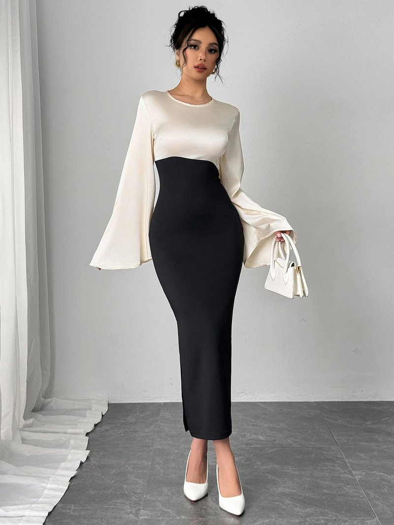 Elegant Color Block Maxi Dress