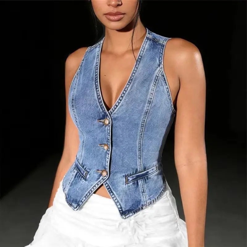 Y2K Retro Denim Vest for Women