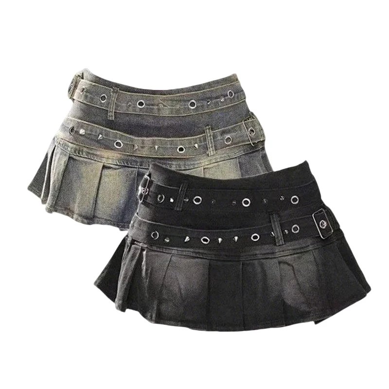 Trendy Denim Mini Skirt with Belt