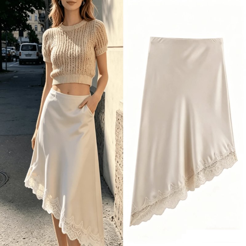 Elegant High Waist Satin Midi Skirt