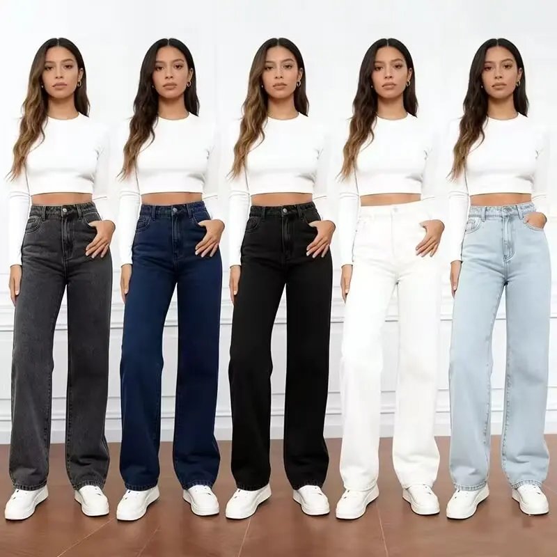 Chic High-Waisted Wide Leg Denim Pants