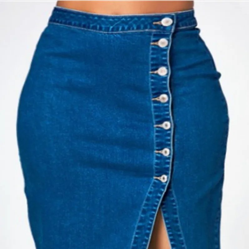 Plus Size A-Line Denim Midi Skirt
