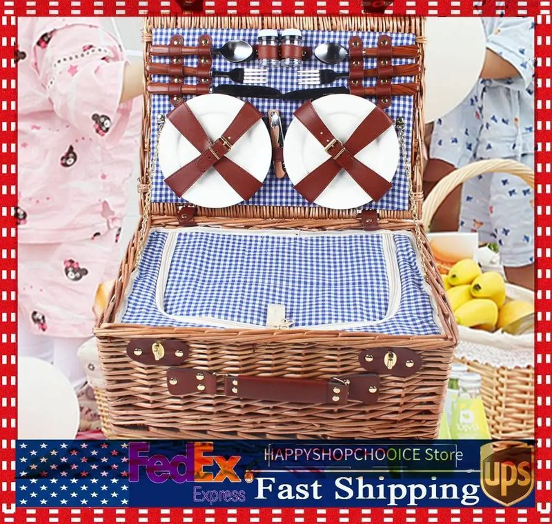 Blue and White Picnic Basket Set