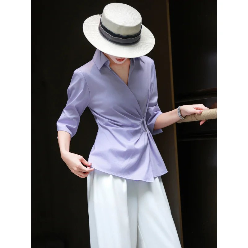Summer Business Casual V-Neck Blouse
