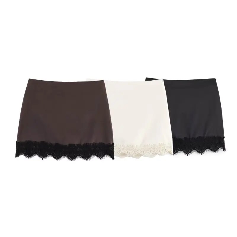Elegant Satin Lace Mini Skirt