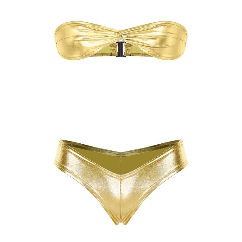 Stylish Metallic Strapless Bikini Set