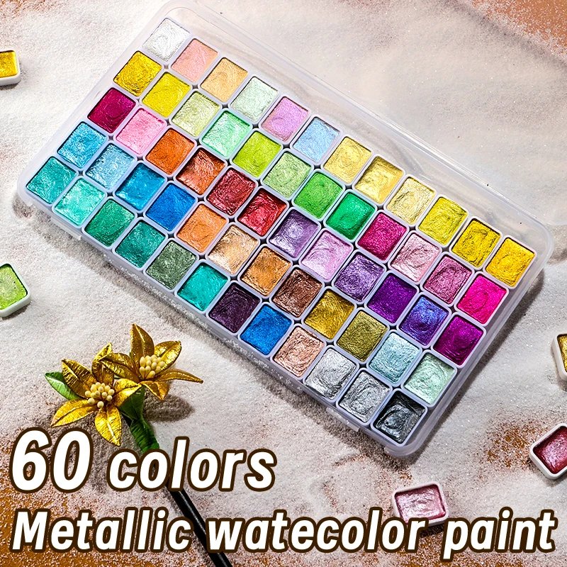 60-Color Metallic Watercolor Set