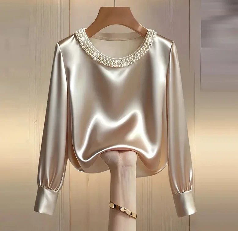 Chic Beaded Satin Blouse