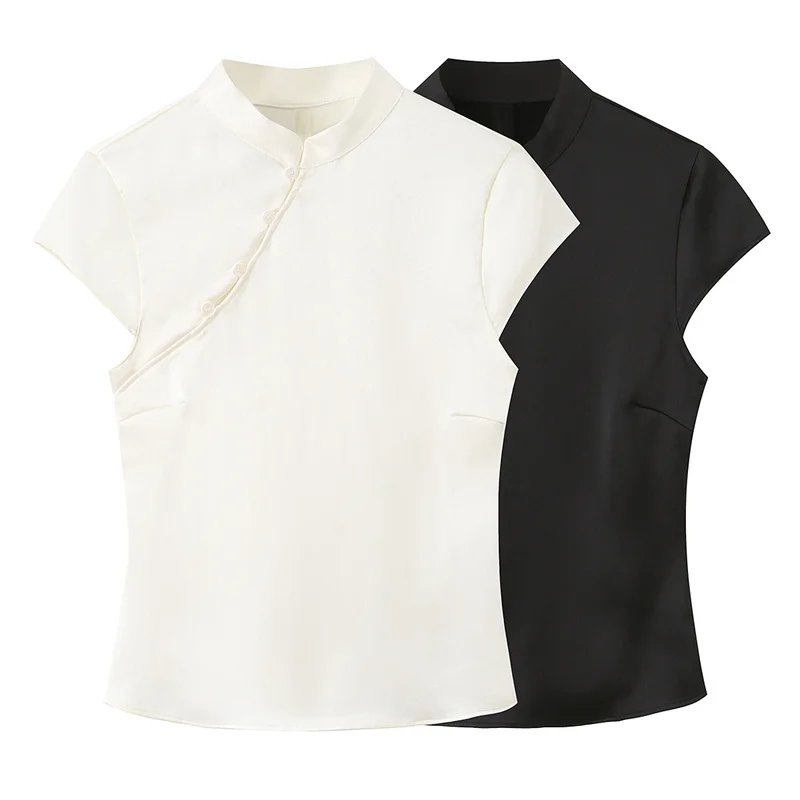 Elegant Satin Side Button Blouse