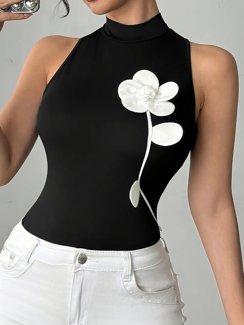 Elegant Floral Halter Bodysuit