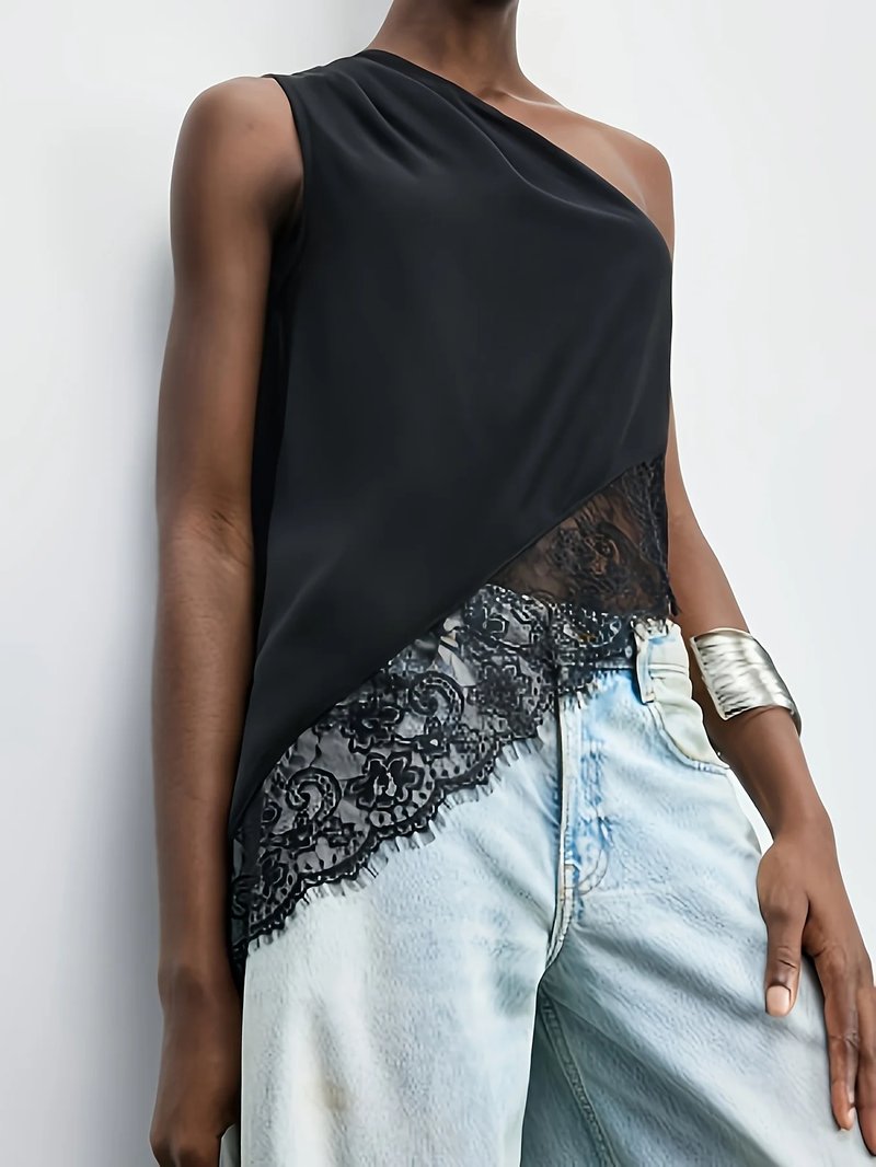 Elegant One-Shoulder Lace Vest