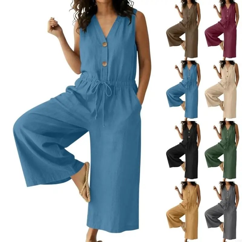 Women's Linen V-Neck Jumpsuit
