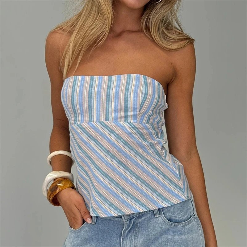 Stylish Y2K Striped Tube Top